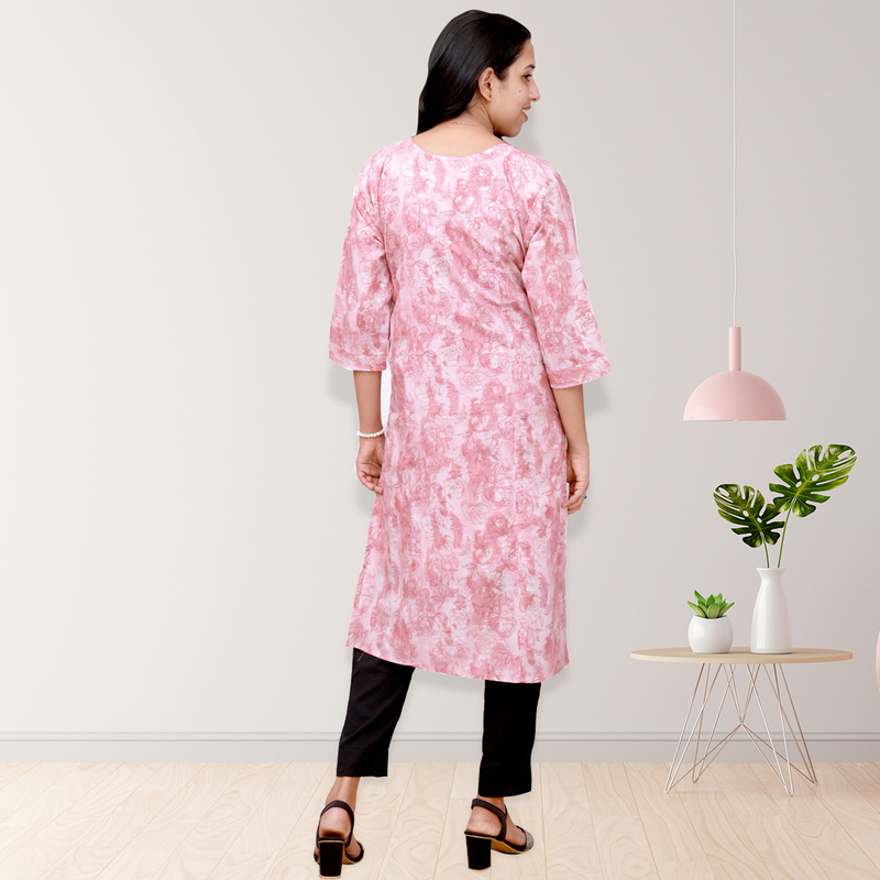 princess feeling foil printed side slit Light Pink Floral Top princess feeling foil printed side slit Light Pink Floral Top