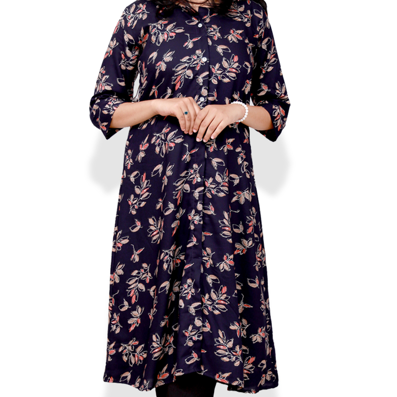 Aami feeling foil "a" line top - navy blue with floral foil print