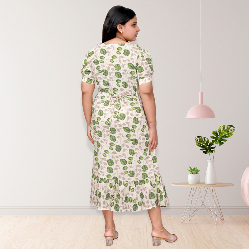 Riya premium reyon printed frock top - white with green floral print Riya premium reyon printed frock top - white with green floral print