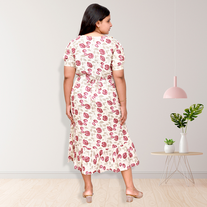 Riya premium reyon printed frock top - white with pink floral print Riya premium reyon printed frock top - white with pink floral print