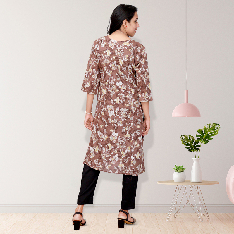 Princess feeling foil printed side slit Brown Floral Top Princess feeling foil printed side slit Brown Floral Top