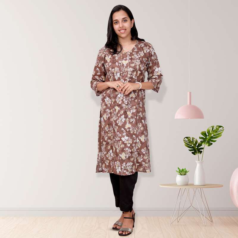 Princess feeling foil printed side slit Brown Floral Top Princess feeling foil printed side slit Brown Floral Top