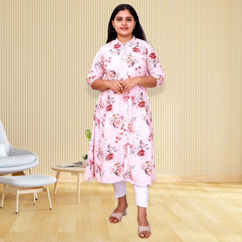 Hima imported printed fabric light pink floral flayer Top Hima imported printed fabric light pink floral flayer Top