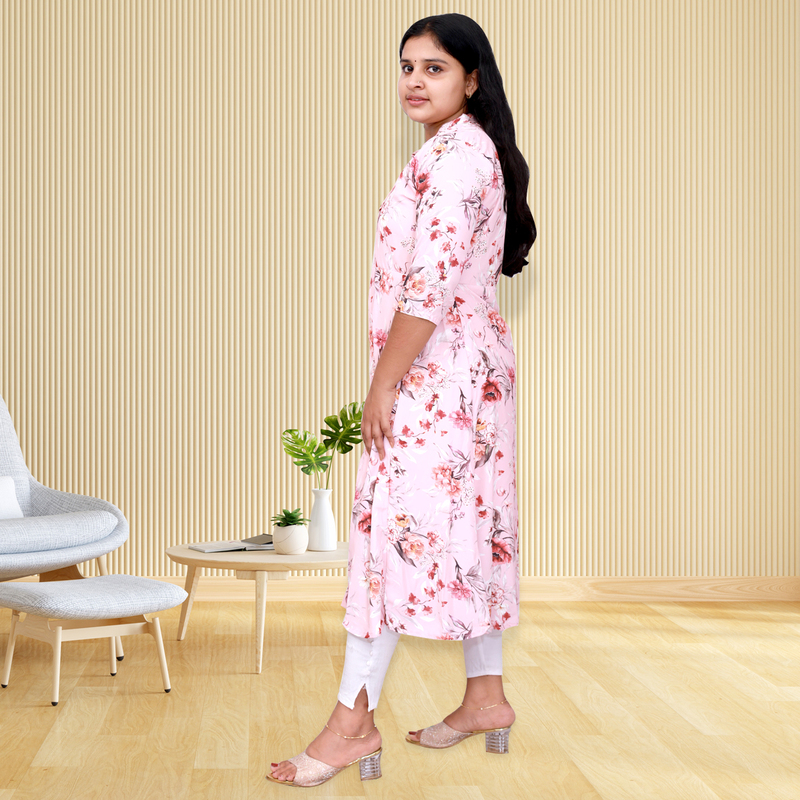 Hima imported printed fabric light pink floral flayer Top Hima imported printed fabric light pink floral flayer Top