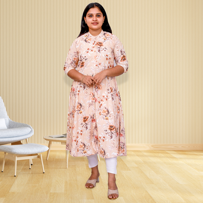 Hima imported printed fabric beige floral flayer top Hima imported printed fabric beige floral flayer top