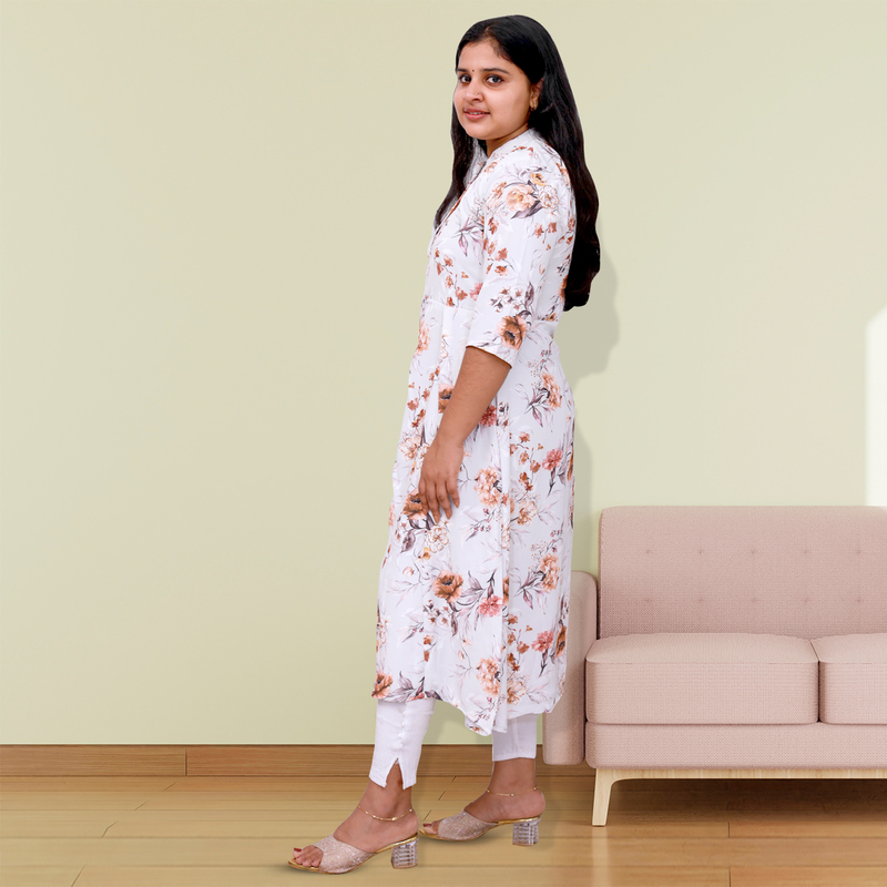 Hima Imported Printed fabric flayer white floral Top