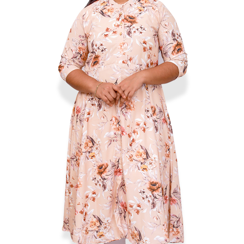 Hima imported printed fabric beige floral flayer top Hima imported printed fabric beige floral flayer top