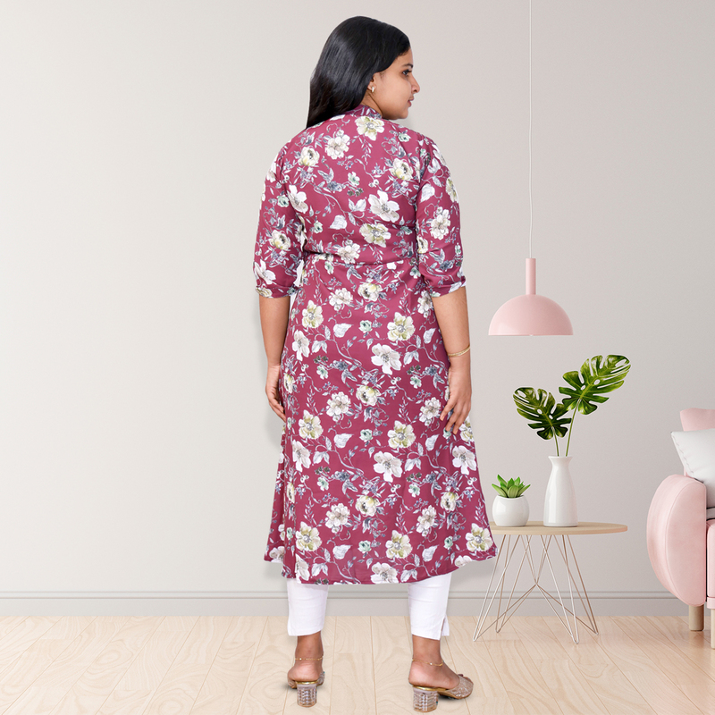 Hima Imported Printed fabric flayer maroon floral Top