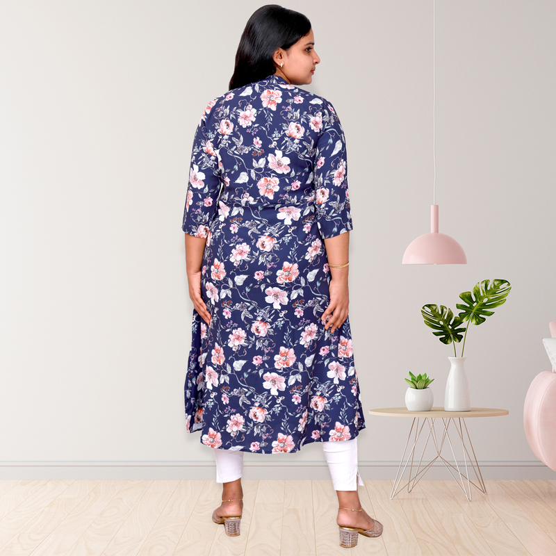 Hima imported printed fabric navy blue flayer top