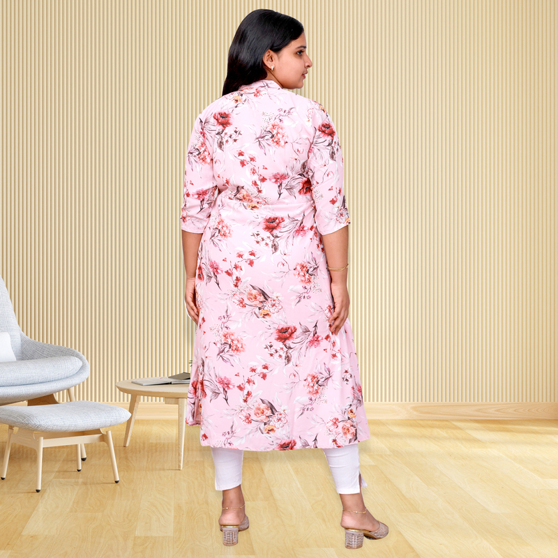 Hima imported printed fabric light pink floral flayer Top Hima imported printed fabric light pink floral flayer Top