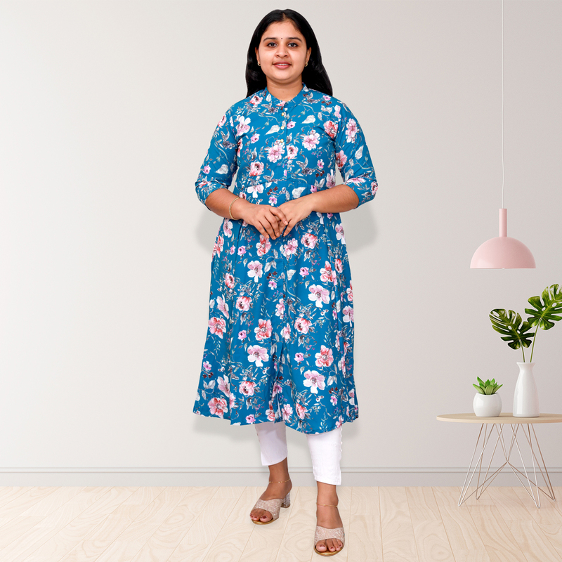 Hima Imported Printed Fabric Flayer blue floral Top Hima Imported Printed Fabric Flayer blue floral Top