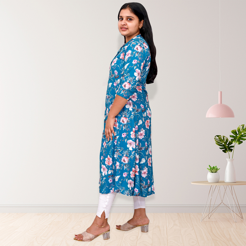 Hima Imported Printed Fabric Flayer blue floral Top Hima Imported Printed Fabric Flayer blue floral Top