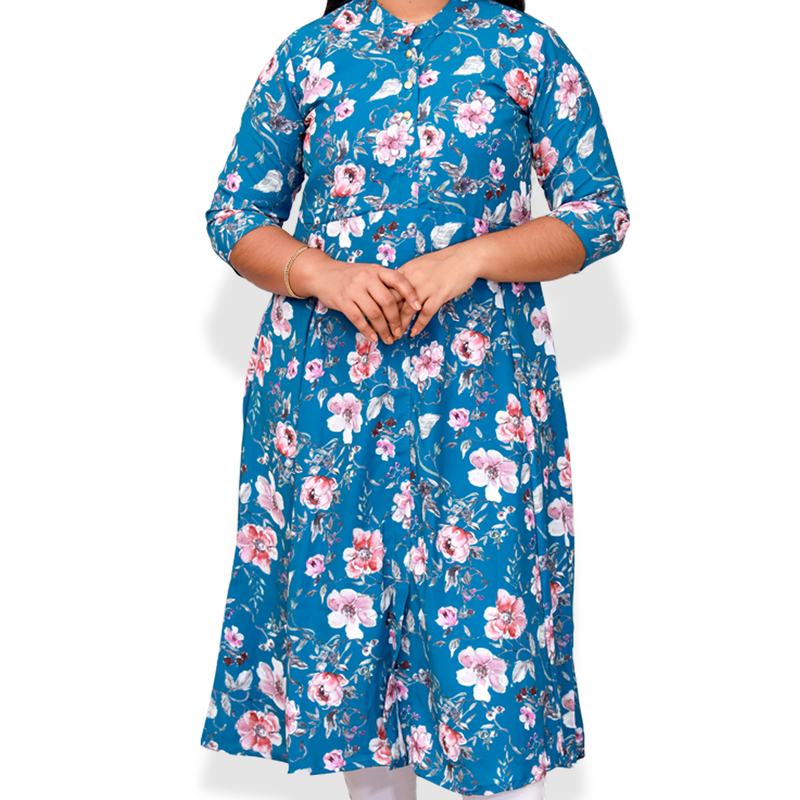 Hima Imported Printed Fabric Flayer blue floral Top Hima Imported Printed Fabric Flayer blue floral Top