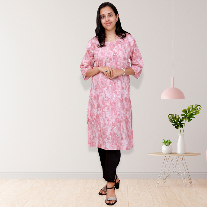 princess feeling foil printed side slit Light Pink Floral Top princess feeling foil printed side slit Light Pink Floral Top