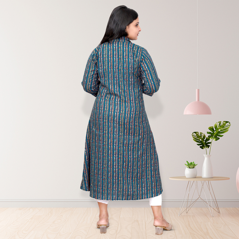 AAMI-Feeling foil   blue striped with gold A- line topTop-
