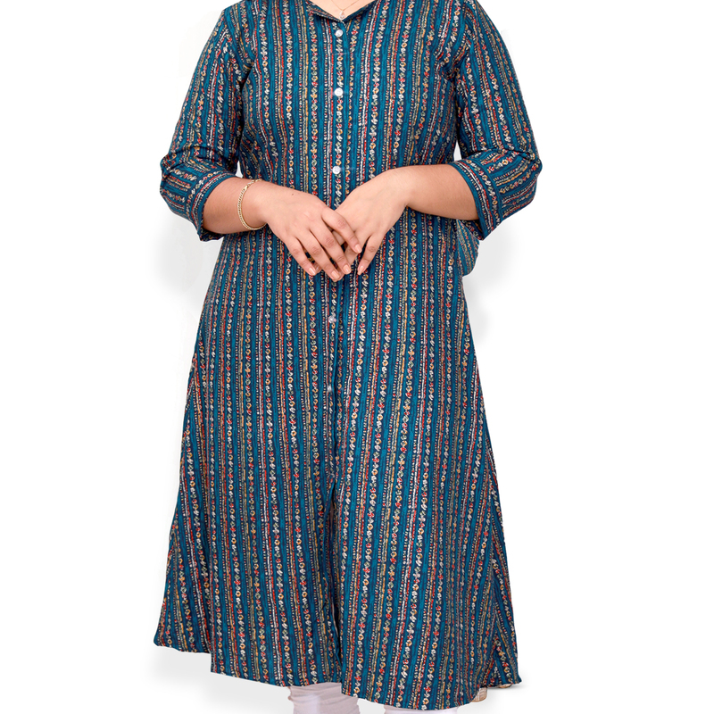 AAMI-Feeling foil   blue striped with gold A- line topTop-