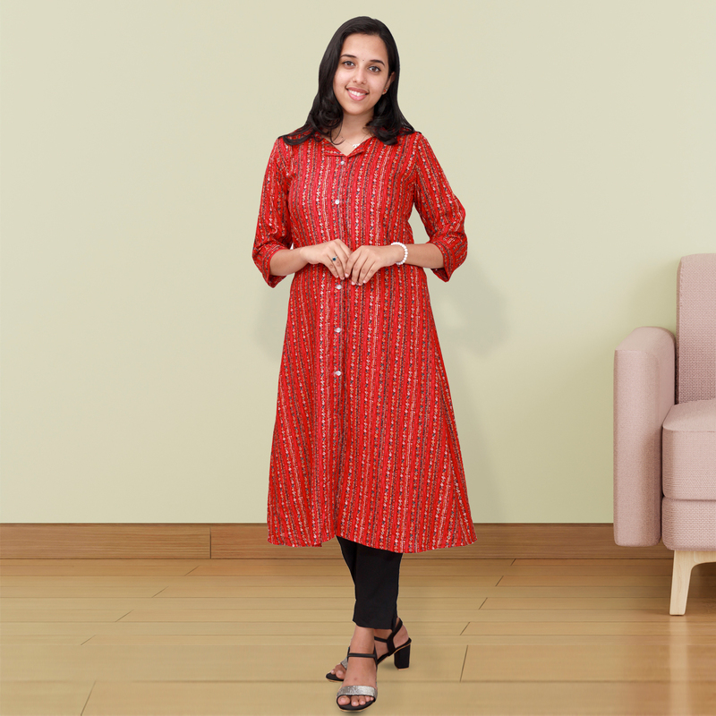 AAMI-Feeling foil blue striped Red A- line topTop- AAMI-Feeling foil blue striped Red A- line topTop-