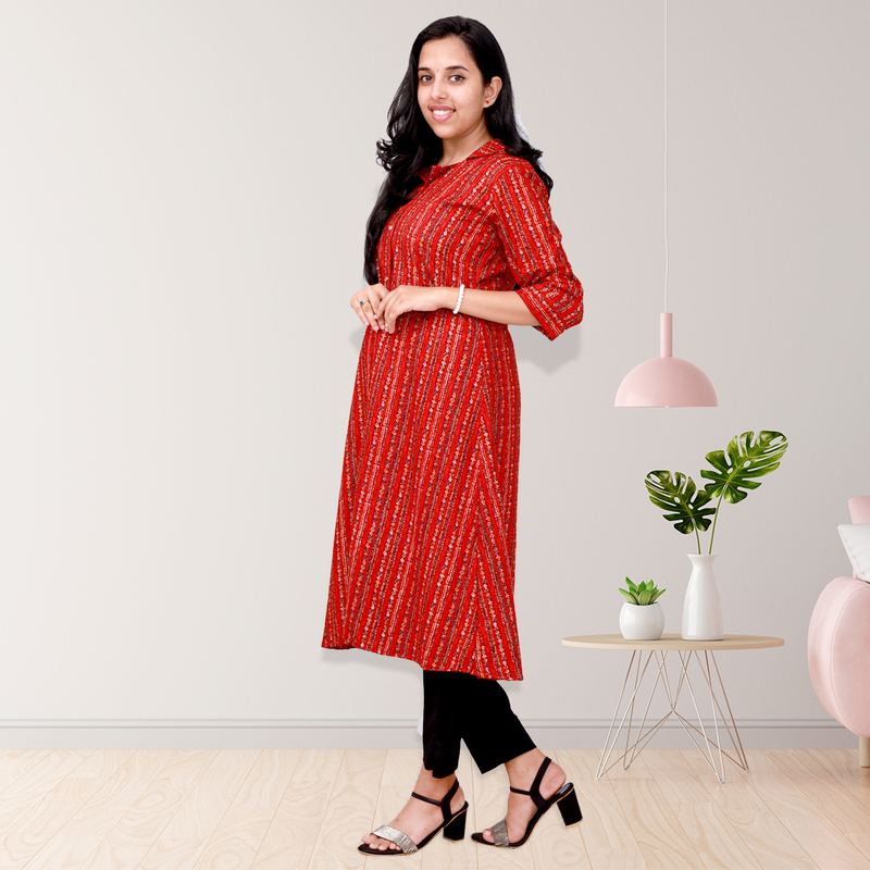 Aami Feeling Foil "A" Line Brick Red with Striped Top Aami Feeling Foil "A" Line Brick Red with Striped Top