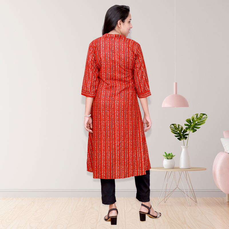 Aami Feeling Foil "A" Line Brick Red with Striped Top Aami Feeling Foil "A" Line Brick Red with Striped Top