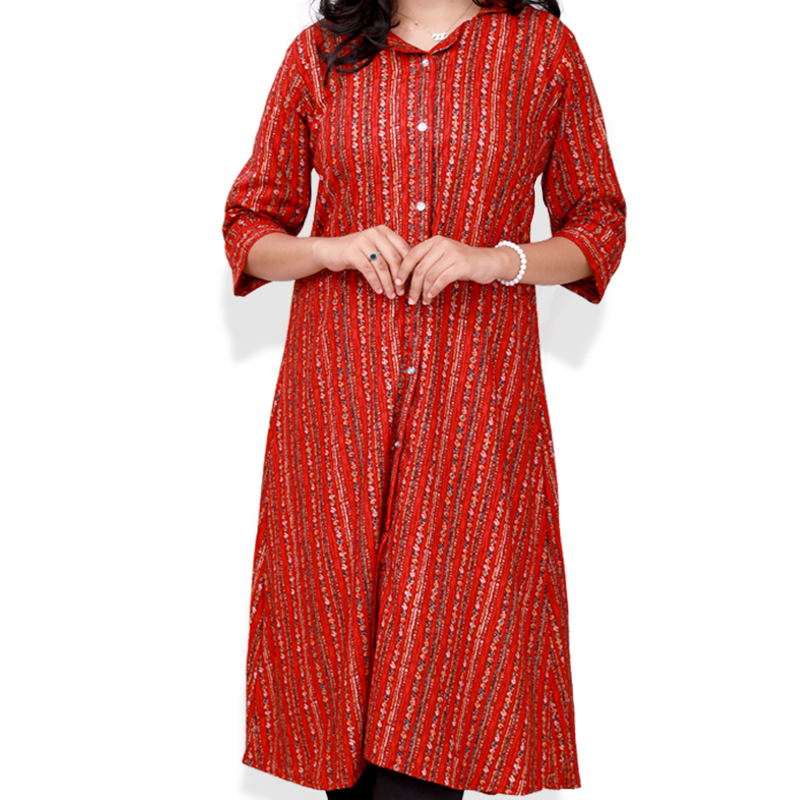 Aami Feeling Foil "A" Line Brick Red with Striped Top Aami Feeling Foil "A" Line Brick Red with Striped Top