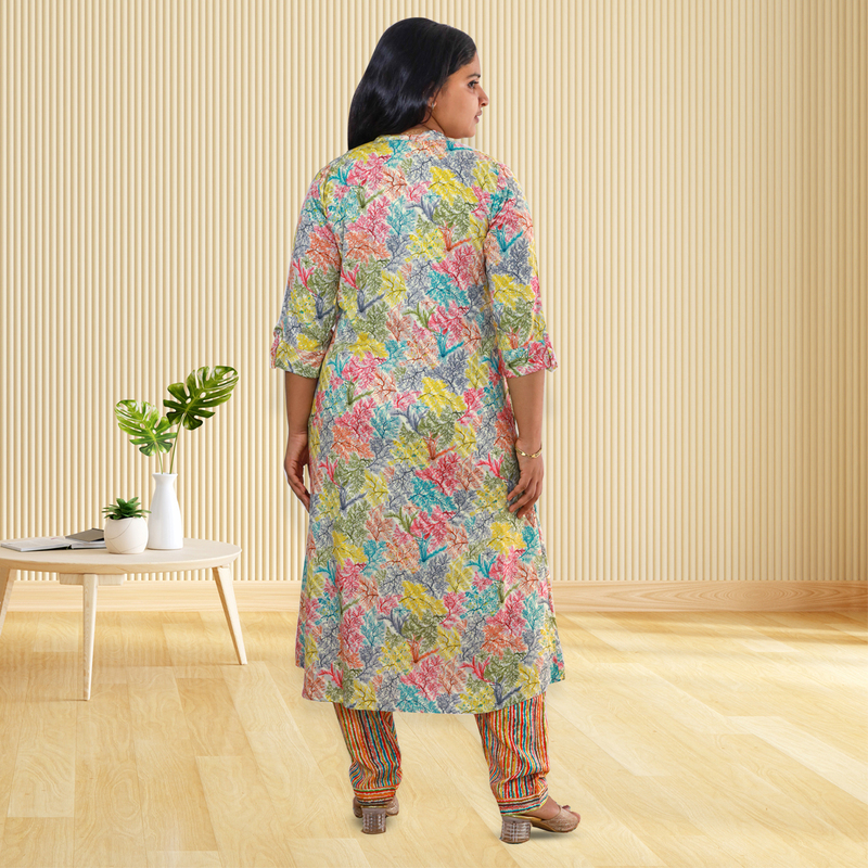 Daliya Pastel Leaves Feeling Foil A-Line Top