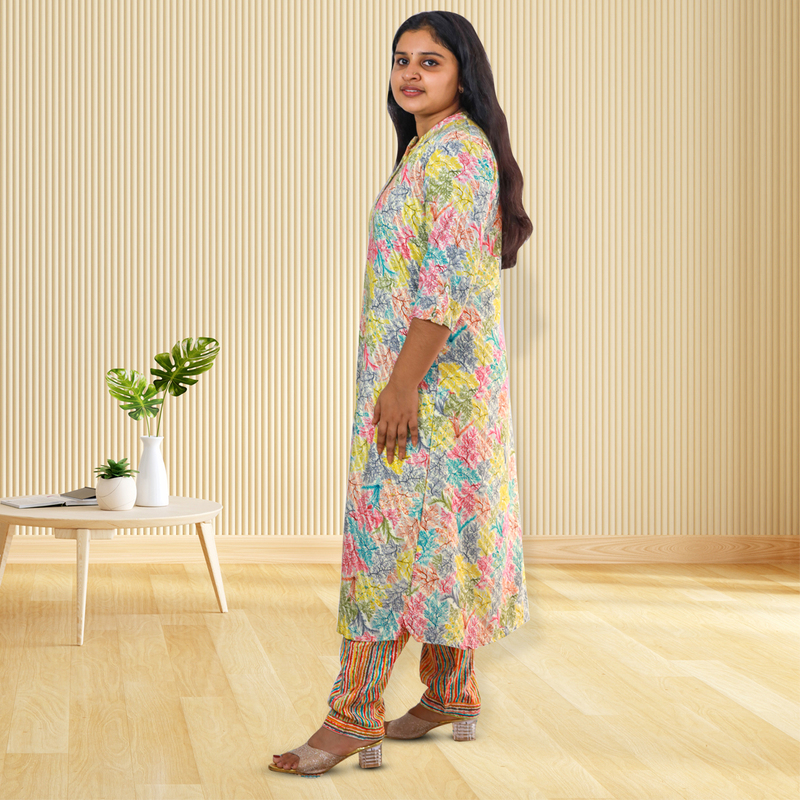 Daliya Pastel Leaves Feeling Foil A-Line Top