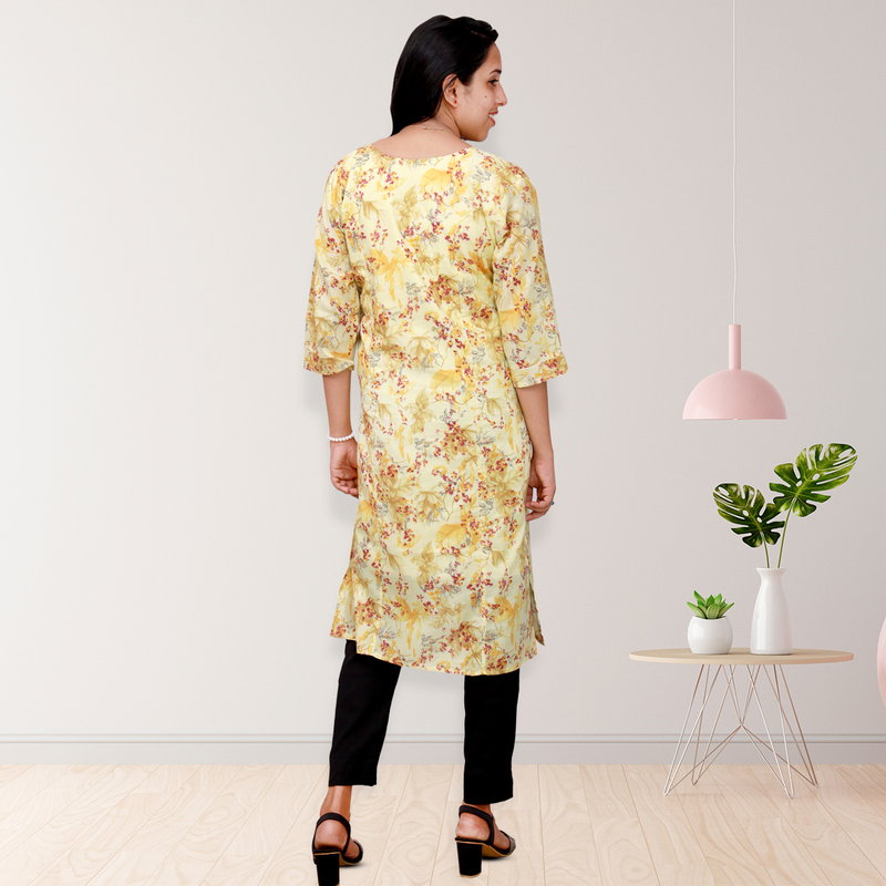 princess feeling foil printed side slit Yellow Floral Top princess feeling foil printed side slit Yellow Floral Top