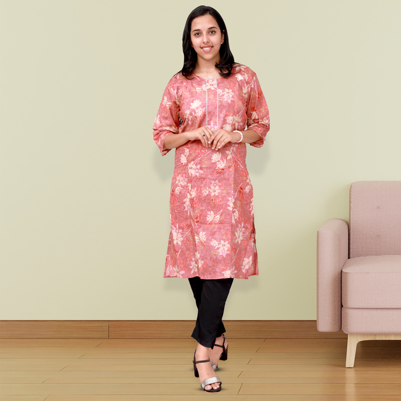 Princess Feeling Foil Printed Side Slit Peach Floral Top Princess Feeling Foil Printed Side Slit Peach Floral Top