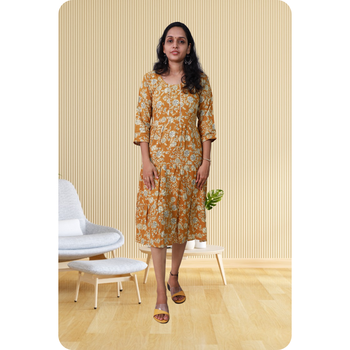 Kripa Yellow and White Print Frill Top Kripa Yellow and White Print Frill Top