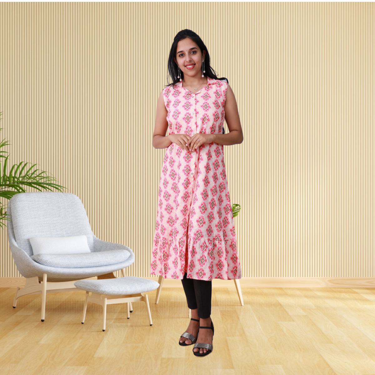Shiya Sleeveless Rosy Pink Geometric Print Shiya Sleeveless Rosy Pink Geometric Print