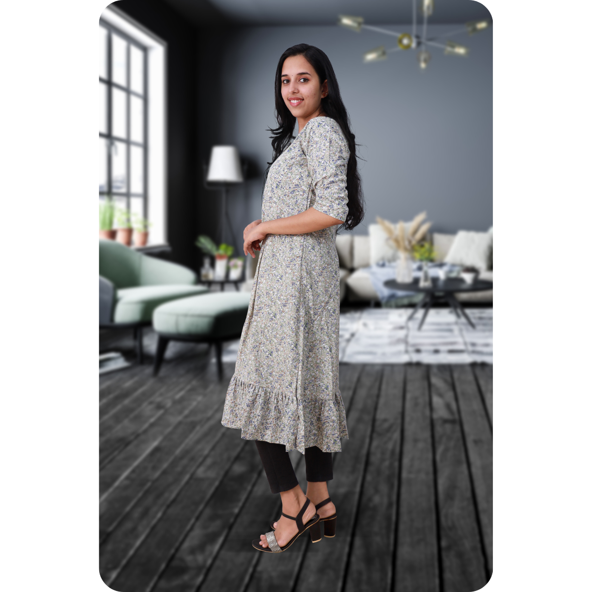 Isha Grey With Blue Print Isha Grey With Blue Print