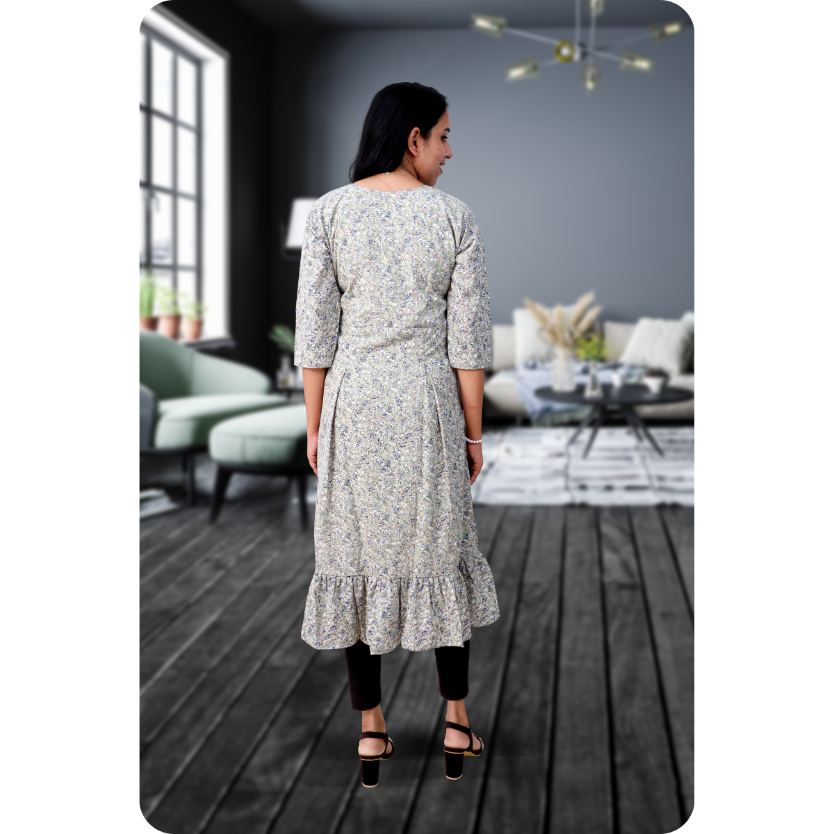 Isha Grey With Blue Print Isha Grey With Blue Print