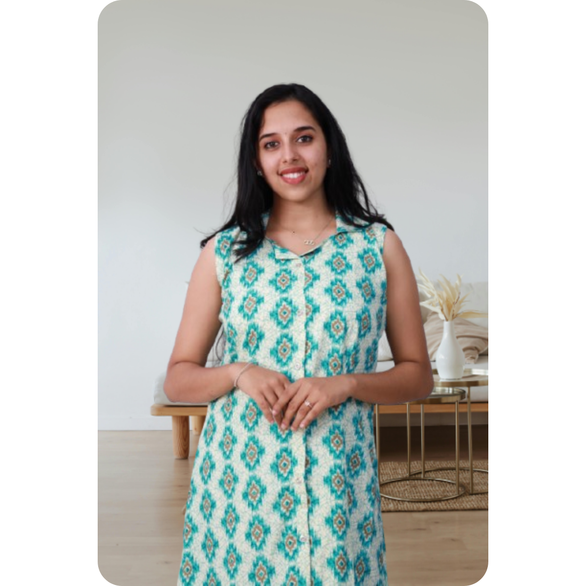 Shiya Sleeveless Geometric Green Print Shiya Sleeveless Geometric Green Print