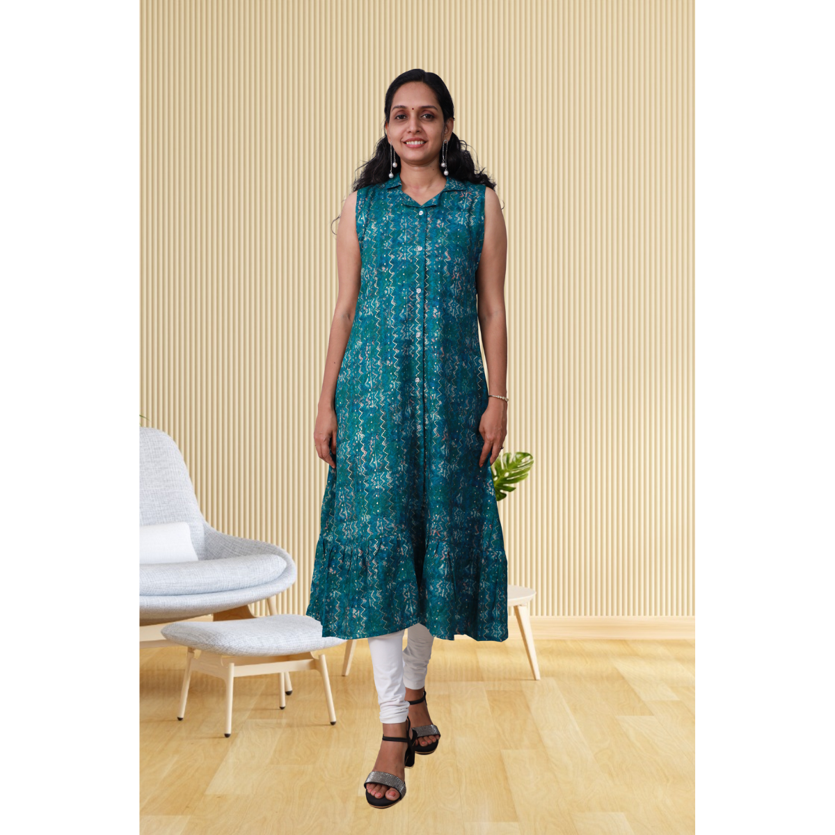 Angel feeling foil printed sleeveless A- line Blue moon Angel feeling foil printed sleeveless A- line Blue moon