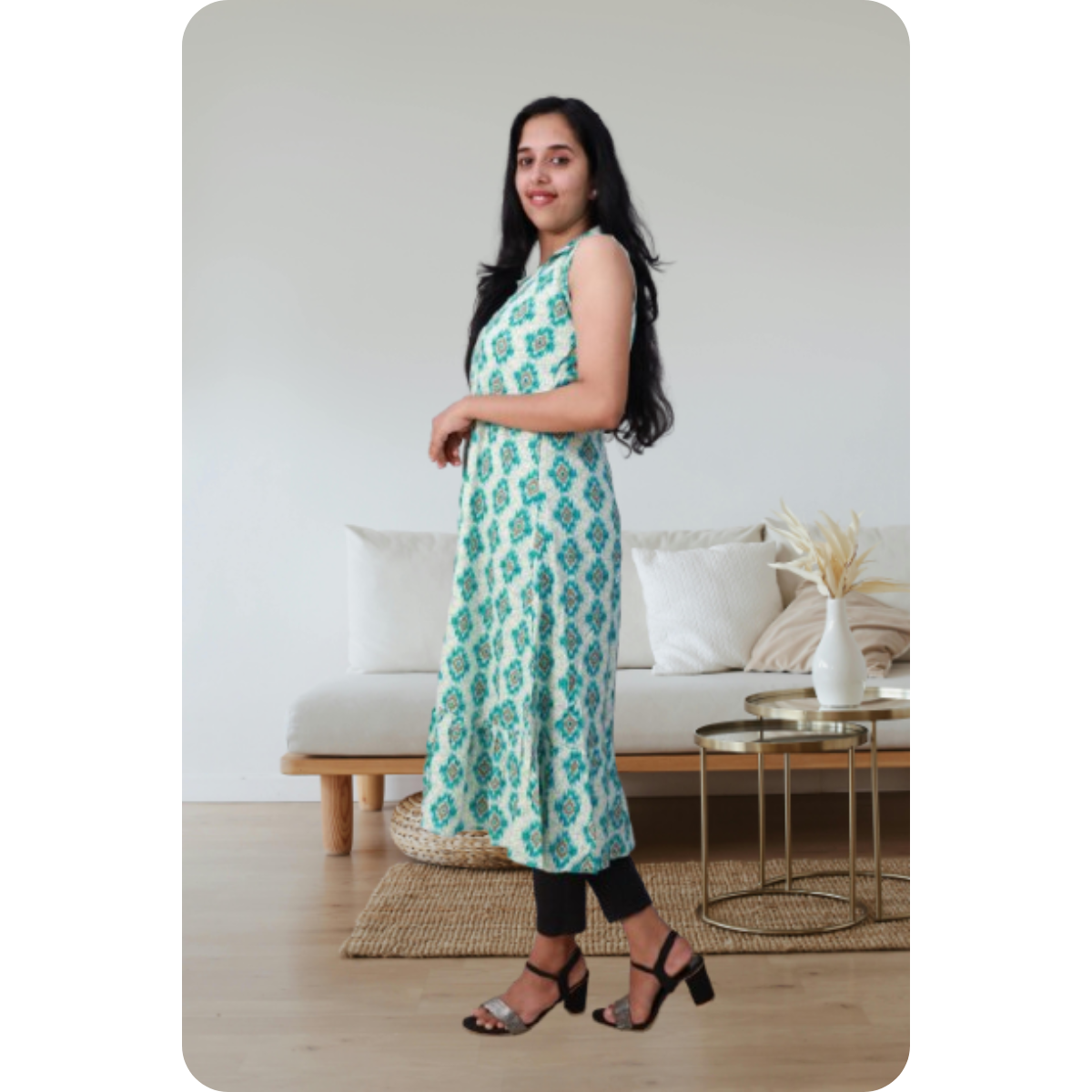 Shiya Sleeveless Geometric Green Print Shiya Sleeveless Geometric Green Print