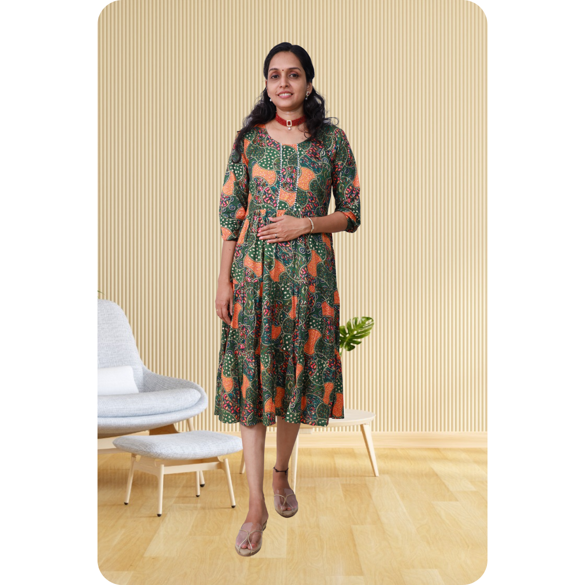 Miya Green and Orange Print Flare Top Miya Green and Orange Print Flare Top
