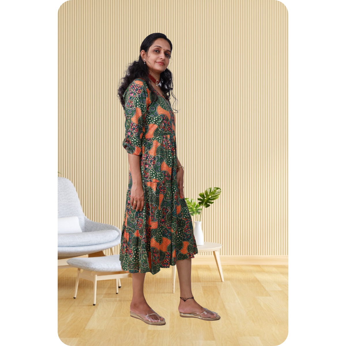 Miya Green and Orange Print Flare Top Miya Green and Orange Print Flare Top