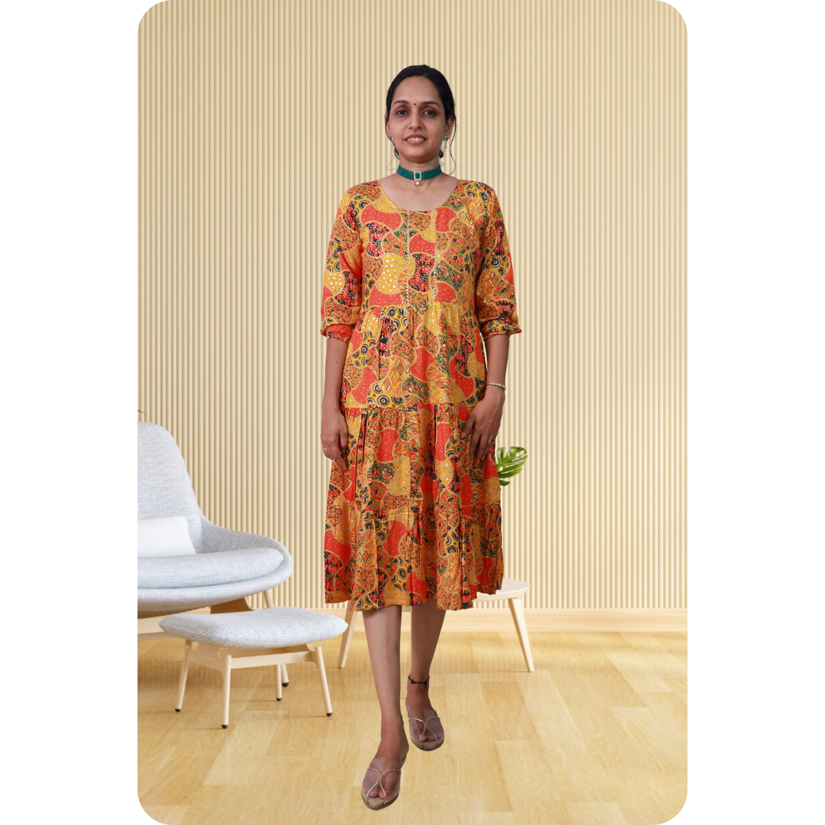 Miya Orange and Yellow Print Flare Top Miya Orange and Yellow Print Flare Top