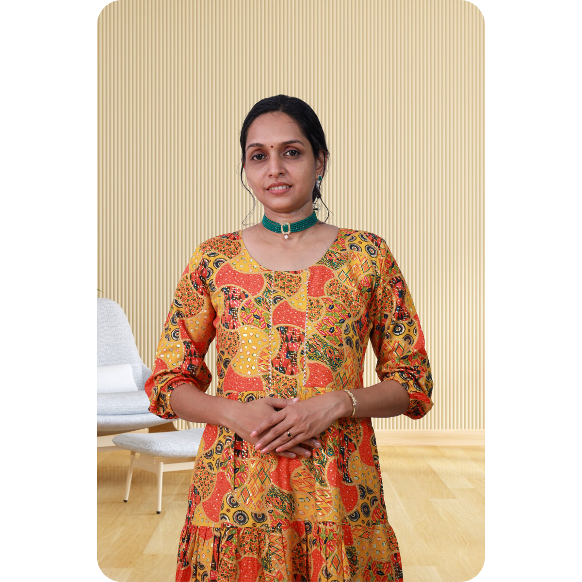 Miya Orange and Yellow Print Flare Top Miya Orange and Yellow Print Flare Top