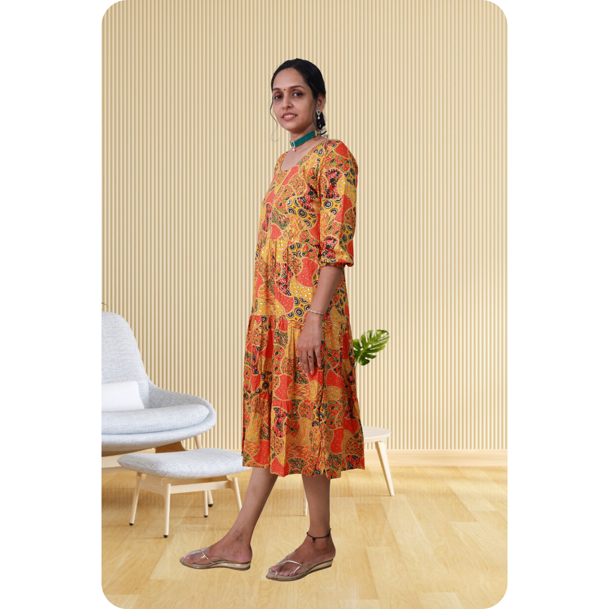 Miya Orange and Yellow Print Flare Top Miya Orange and Yellow Print Flare Top