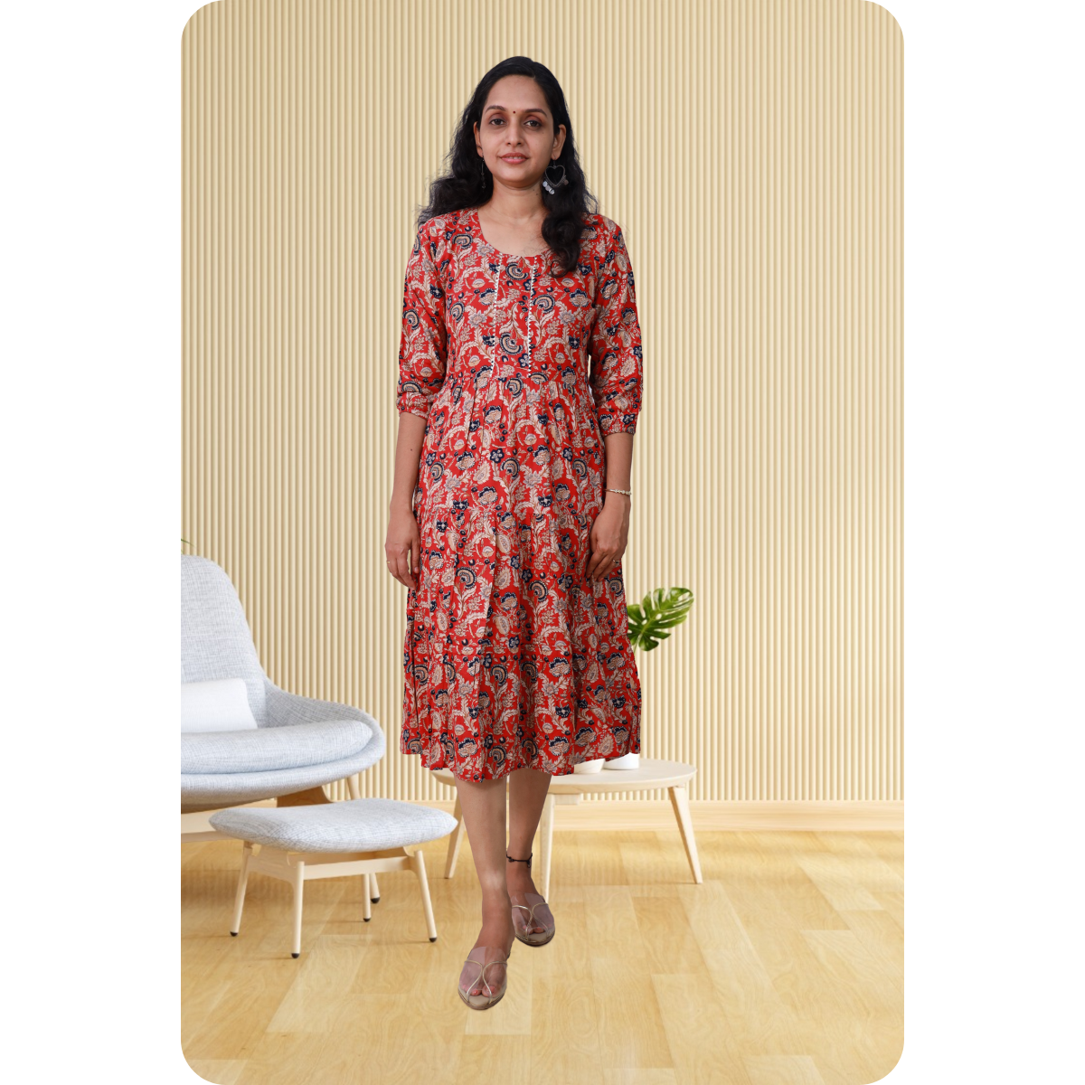 Kripa Red and Blue Print Frill Top Kripa Red and Blue Print Frill Top