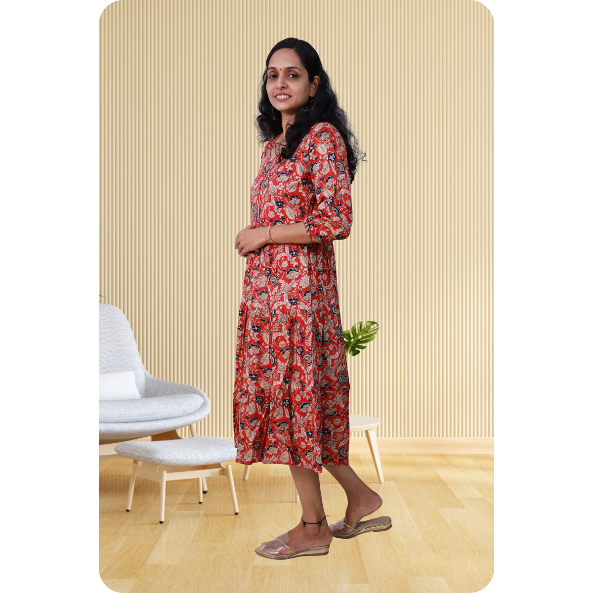 Kripa Red and Blue Print Frill Top Kripa Red and Blue Print Frill Top