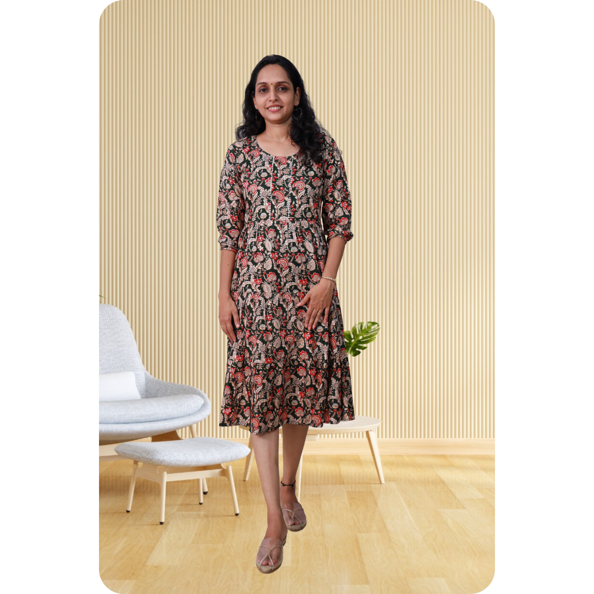 Kripa Red and Black Print Frill Top Kripa Red and Black Print Frill Top