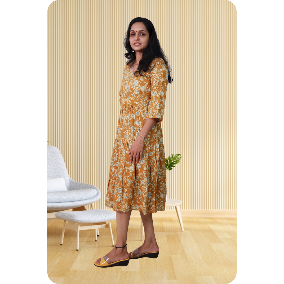 Kripa Yellow and White Print Frill Top Kripa Yellow and White Print Frill Top