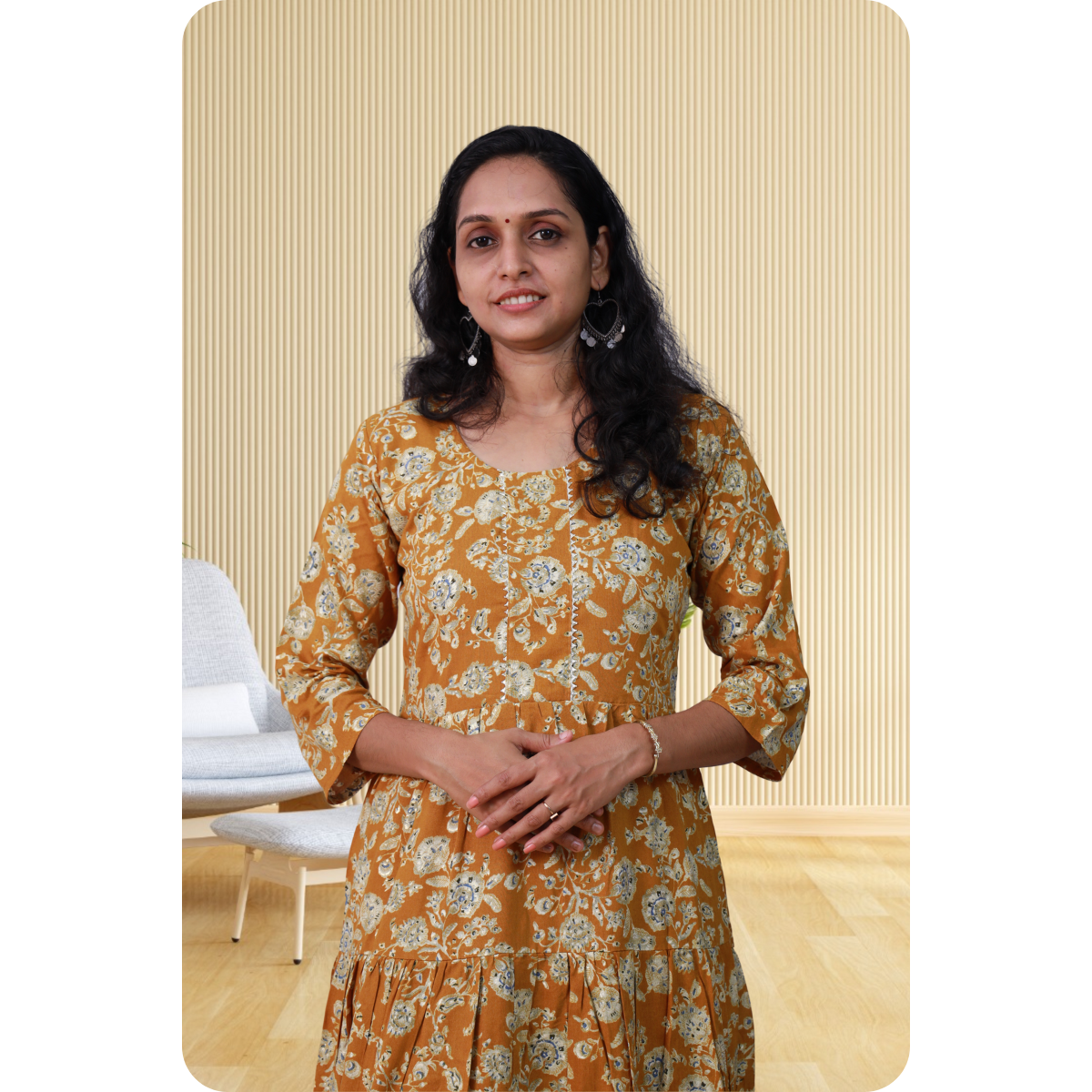 Kripa Yellow and White Print Frill Top Kripa Yellow and White Print Frill Top