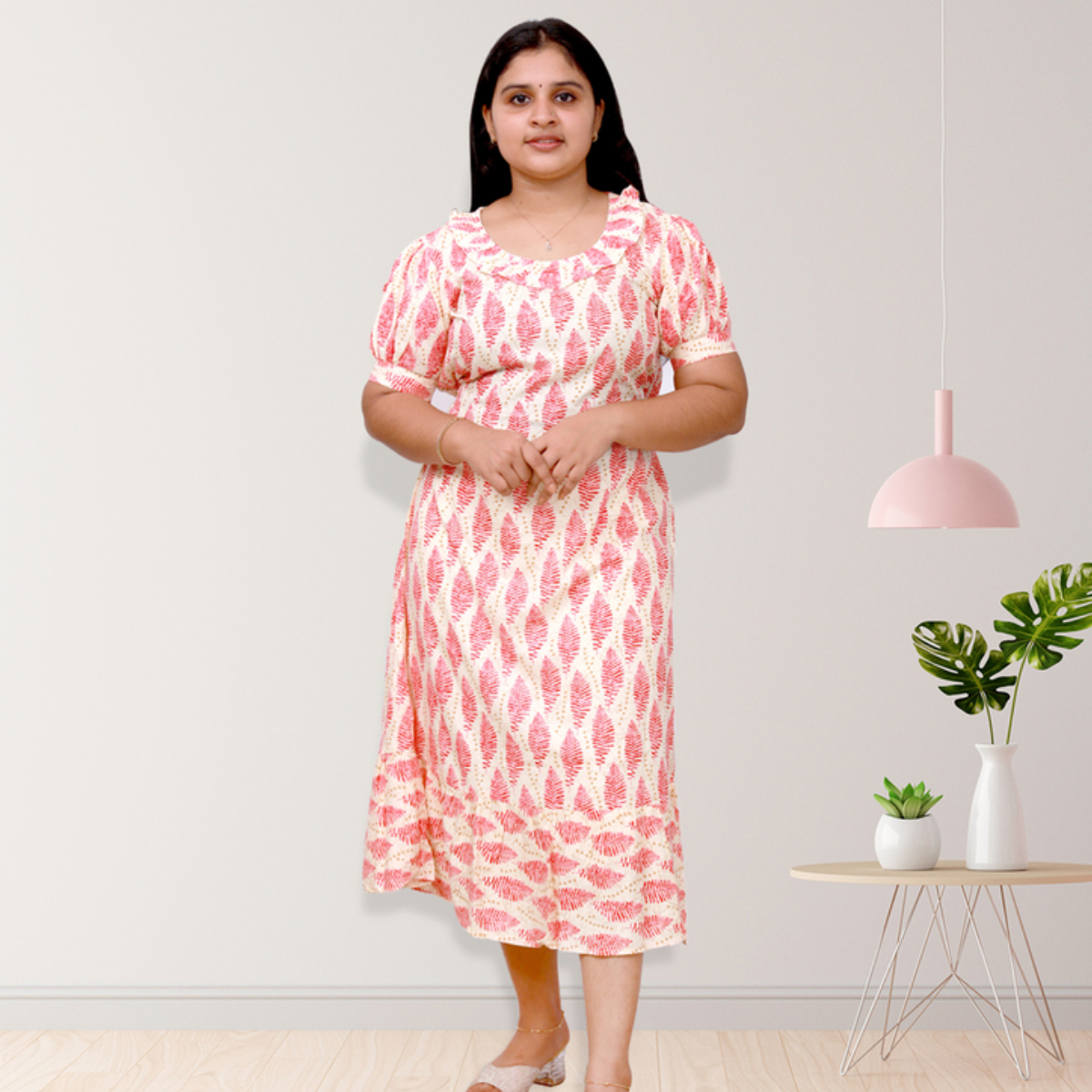 Riya Premium Reyon White and Red Leaf Print Riya Premium Reyon White and Red Leaf Print