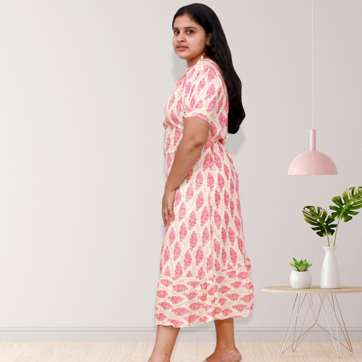 Riya Premium Reyon White and Red Leaf Print Riya Premium Reyon White and Red Leaf Print