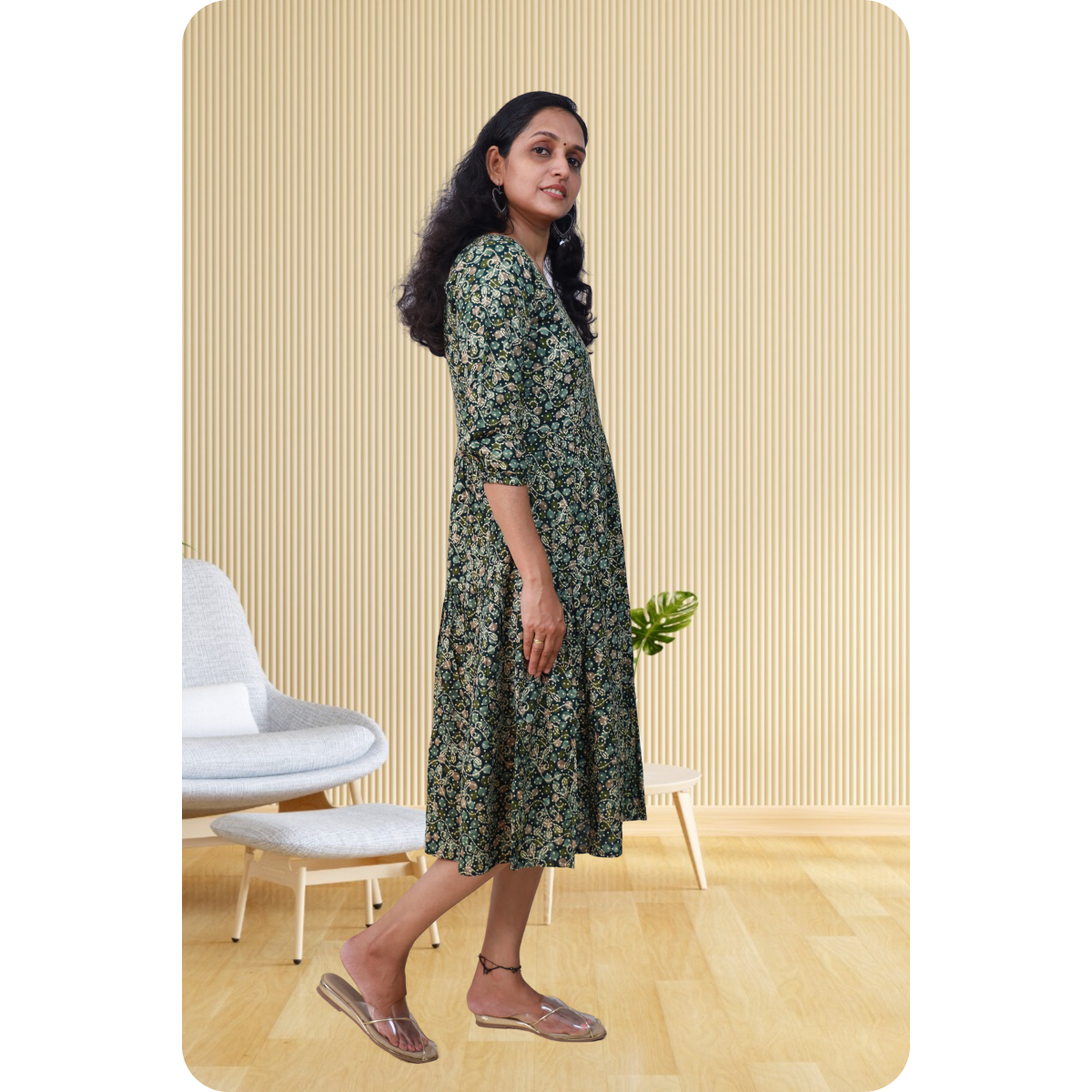 Kripa Green Dot Print Frill Top Kripa Green Dot Print Frill Top