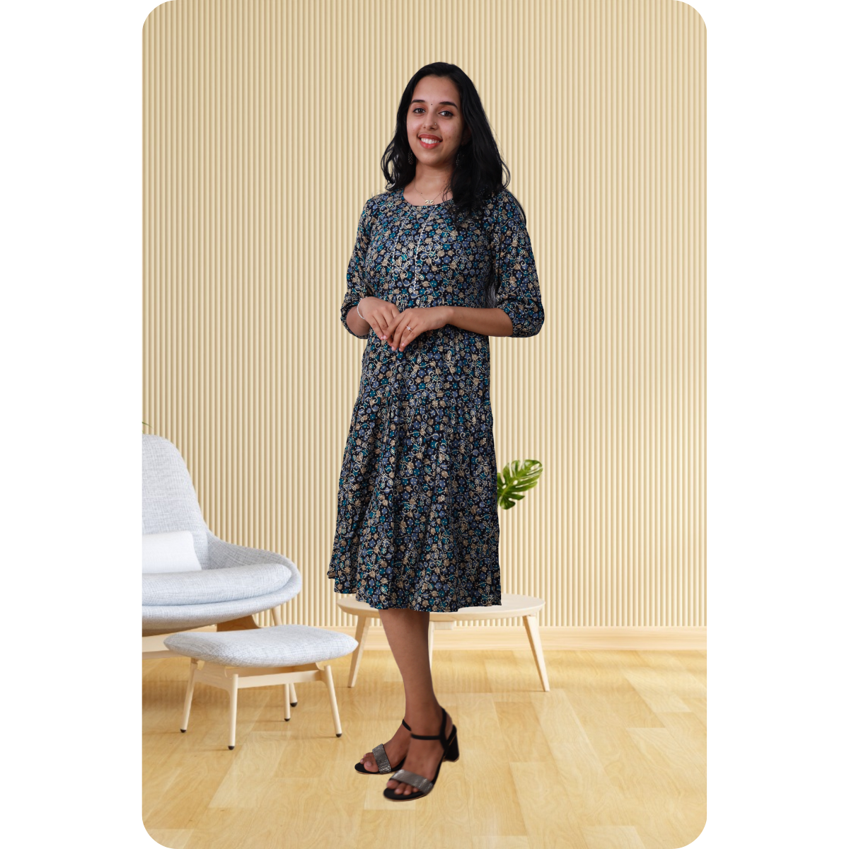 Kripa Blue Dot Print Frill Top Kripa Blue Dot Print Frill Top