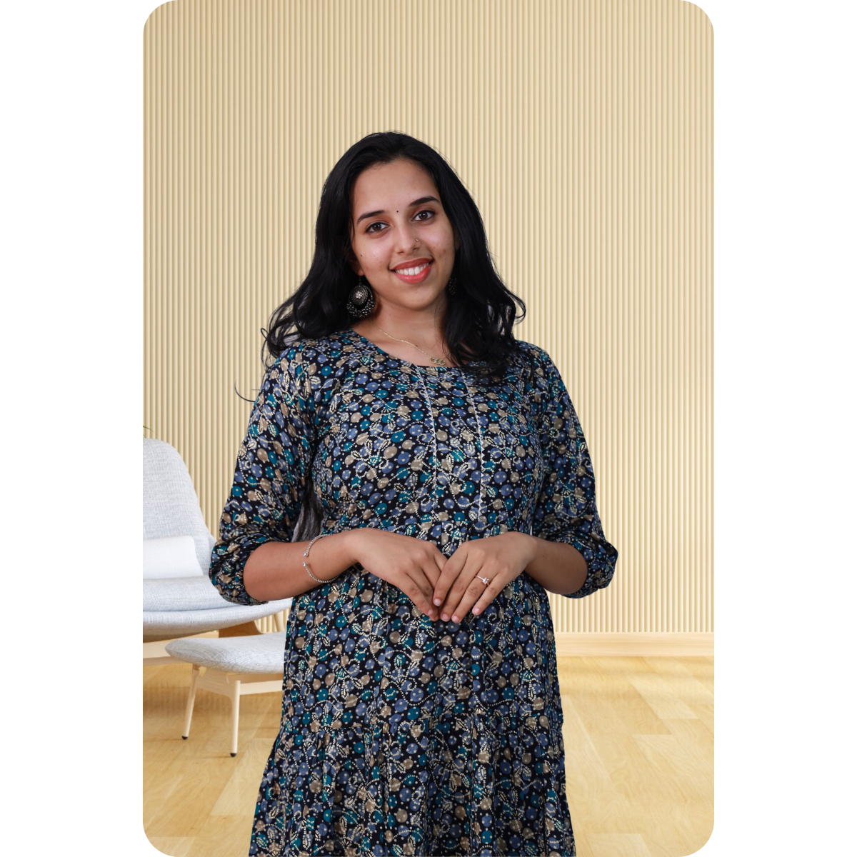 Kripa Blue Dot Print Frill Top Kripa Blue Dot Print Frill Top